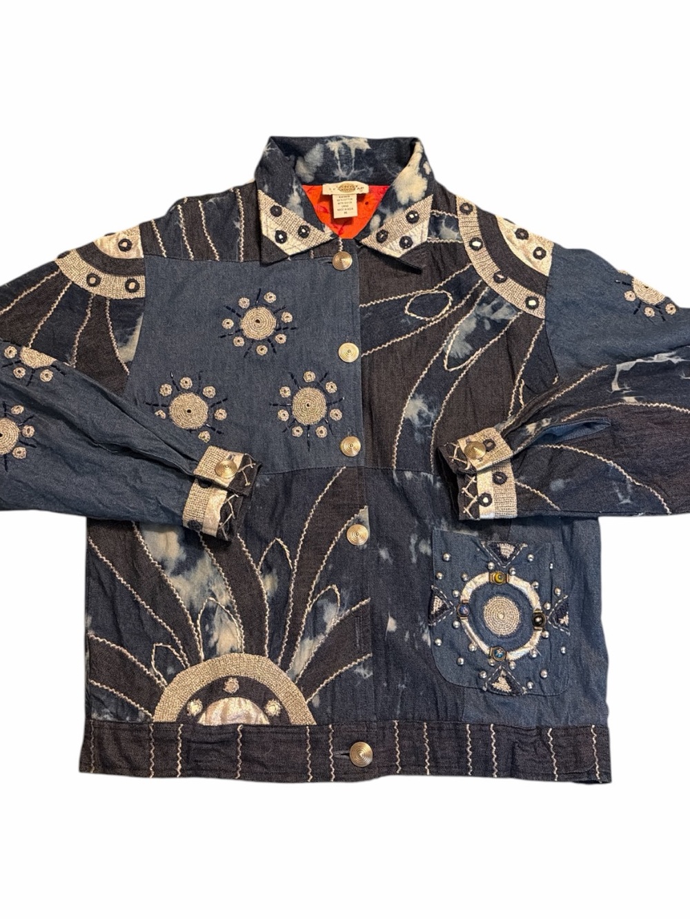 Vintage 90s y2k Sandy Starkman Floral Embroidered abstract denim Jacket Lined